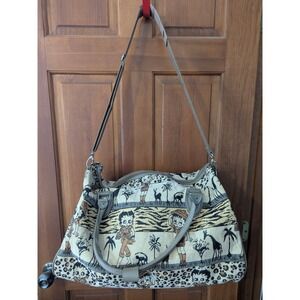 Vintage Betty Boop Safari Tapestry Large Duffle Bag Luggage Lined Strap Handles